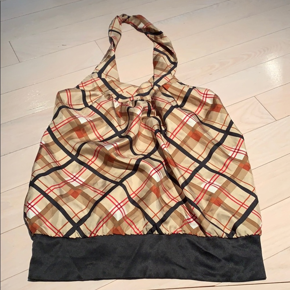 Bebe Plaid Halter Top Size S